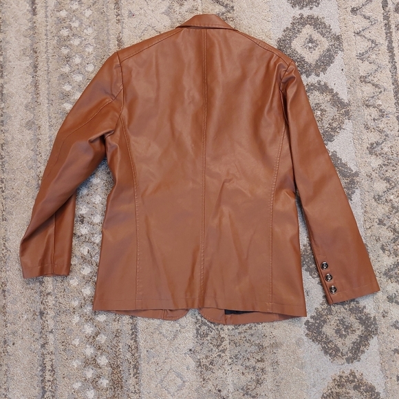 Vegan Leather Blazer Cognac Jacket Sz M Unisex - Picture 3 of 3